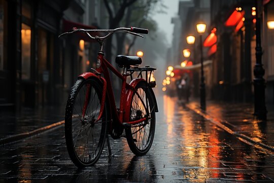 elegant image of a bicycle in black and white with red tones
