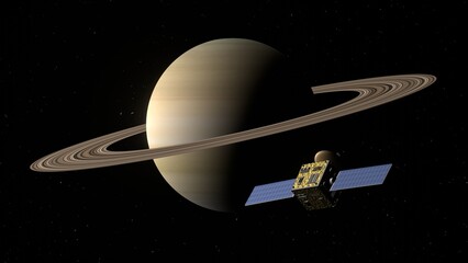 space exploration saturn satellite 3d illustration. can be used to represent astrophysics planetary explorer, outer space exoplanet or science fiction solar system science © Ricardo