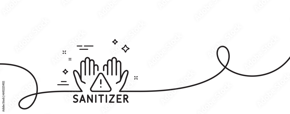 Poster clean hands line icon. continuous one line with curl. sanitary cleaning sign. washing hands symbol. 
