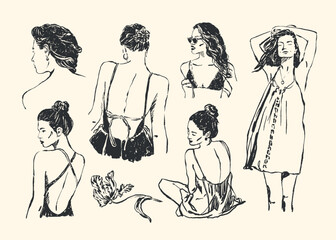 Abstract boho style woman silhouette illustrations for brand identity, poster design, banners, social media