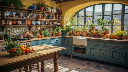 wnętrze kuchni w stylu rustykalnym - obrazy, fototapety, plakaty