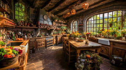 wnętrze kuchni w stylu rustykalnym