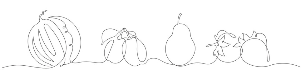Graphic vector set of isolated fruits in one line