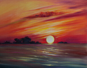 bright sunset on the sea - 643227032