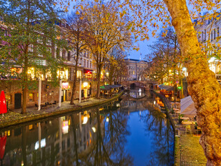 Utrecht cityscape and canals in cloudy winter day, Netherlands