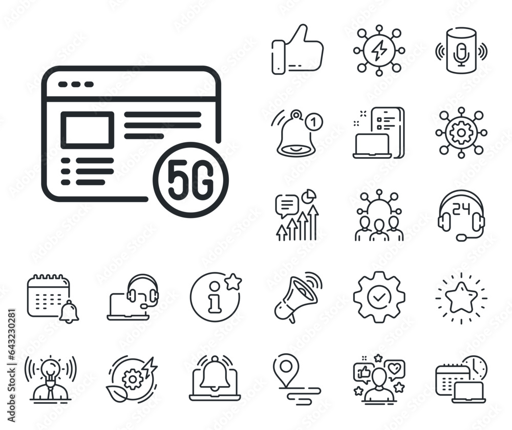 Poster wifi web browser sign. place location, technology and smart speaker outline icons. 5g internet line 