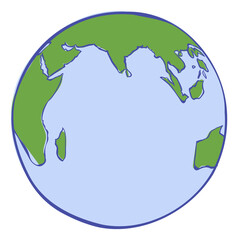 Indian ocean on globe. Round planet map icon