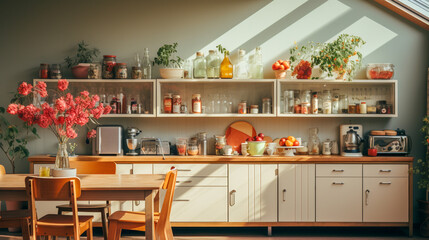wnętrze kuchni w stylu eklektycznym - obrazy, fototapety, plakaty