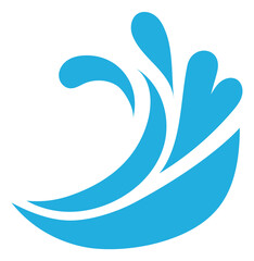 Wave symbol. Blue liquid flow with droplets