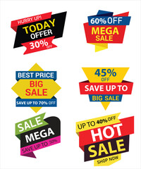 Retail sale tags. Cheap price flyer, best offer price and big sale pricing tag badge design. Limited sales offer label or store discount banner card isolated vector icons collection