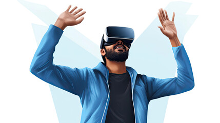 a young indian boy using a vr virtual reality headset isolated on a transparent background, generative ai