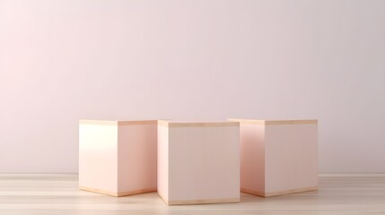 Awarding pink podium pastel shapes of different sized against blank background