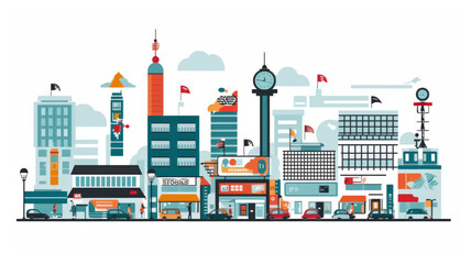 Obraz premium City illustration. Towers and buildings in modern flat style on white background.Generative ai