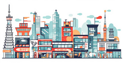 Obraz premium City illustration. Towers and buildings in modern flat style on white background.Generative ai