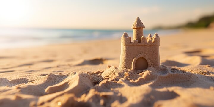 AI Generated. AI Generative. Beautiful fort sand castle. Vacation chill sea ocean vibe. Graphic Art