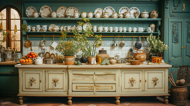 wnętrze kuchni w stylu vintage