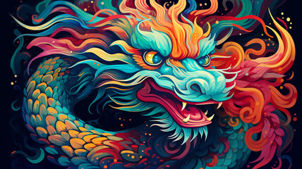 multicolored illustration of chinese dragon symbol