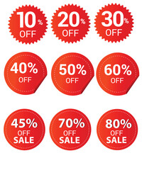 Up to 10 percent Discount. Round sticker badge with offer. Sale offer price sign. Special offer symbol. Save 10 percentages. Paper label banner. Discount tag adhesive tag. Vector