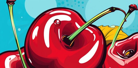 Cherry Bite: Pop Art Comic Close-Up, generative ai