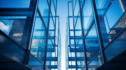 Fototapeta premium Looking Up Blue Modern Office Building generative ai