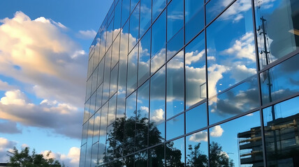 glass buildings with cloudy blue sky background generative ai