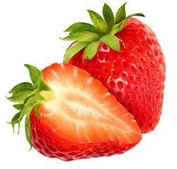 Fresh summer berries. Juicy strawberry fruits isolated on transparent background, PNG © Vadym