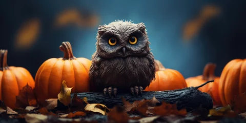 Foto op Canvas halloween owl with pumpkin © Zanni
