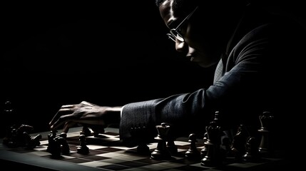 A chess player is thinking about a difficult game of chess.