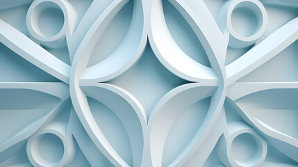 Beautiful futuristic Geometric background for your presentation. Textured intricate 3D wall in light blue and white tones, AI generated.