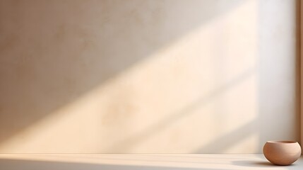 Minimal abstract background for product presentation, Shadow and light from windows on plaster wall, AI generated.
