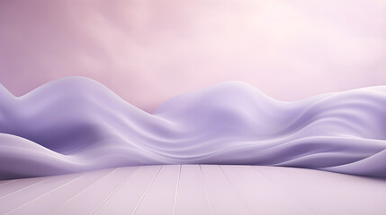 A beautiful abstract modern light lilac backdrop for a product presentation with a smooth floor and trailing smoke, AI generated.