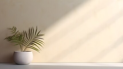 Minimal abstract background for product presentation, Shadow and light from windows on plaster wall, AI generated.