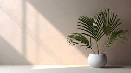 Minimal abstract background for product presentation, Shadow and light from windows on plaster wall, AI generated.