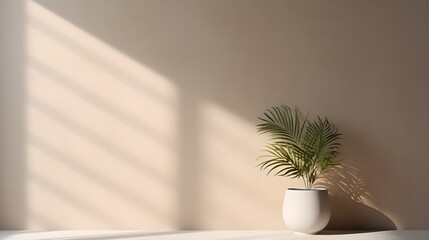 Minimal abstract background for product presentation, Shadow and light from windows on plaster wall, AI generated.