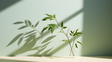 Minimal abstract background for product presentation, Shadow and light from windows on plaster wall, AI generated.