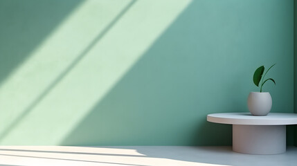 Minimal abstract background for product presentation, Shadow and light from windows on plaster wall, AI generated.