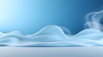 A beautiful abstract modern light blue backdrop for a product presentation with a smooth floor and trailing smoke, AI generated.