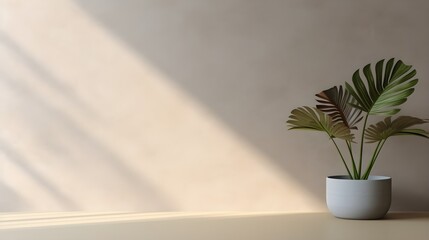 Minimal abstract background for product presentation, Shadow and light from windows on plaster wall, AI generated.