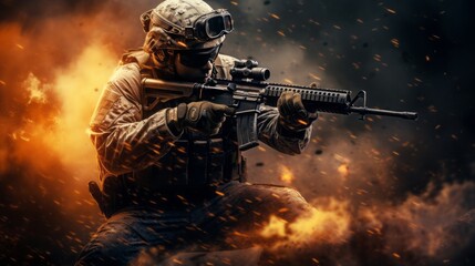 Picture of a elite military special forces in full combat geat, ready for battle, high quality picture, concept of war, 16:9