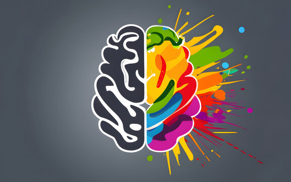 Concept art of a human brain exploding with knowledge and creativity