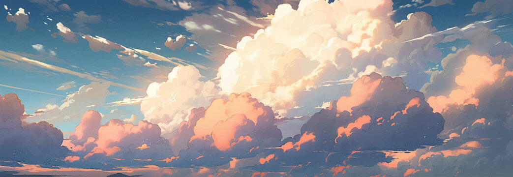 Night Sky Cumulus Clouds Meadow Soft Cotton Plush Cartoon Anime Style