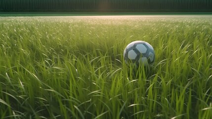 Obraz premium The ball on the grass football field.