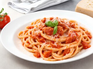 spaghetti with tomato sauce and basil
