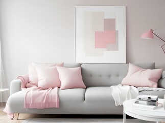 modern living room with pink pillow sofa