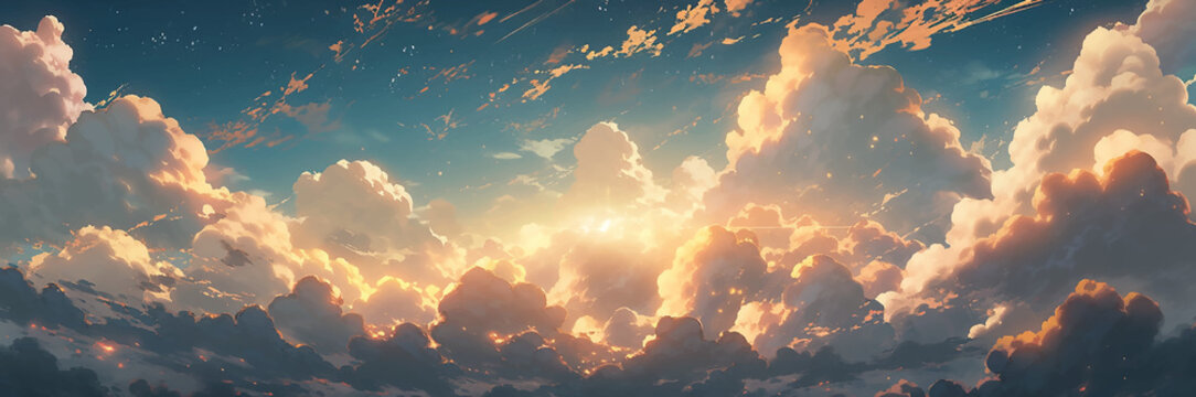 Night Sky Cumulus Clouds Meadow Soft Cotton Plush Cartoon Anime Style