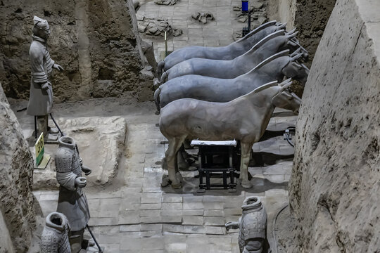 Terracotta Army or Terra Cotta Warriors and Horses (210 - 209 BC) - terracotta sculptures depicting armies of first emperor of China Qin Shi Huang. PIT 3 - Command Post. XI&rsquo;AN, CHINA. JULY 27, 2023.