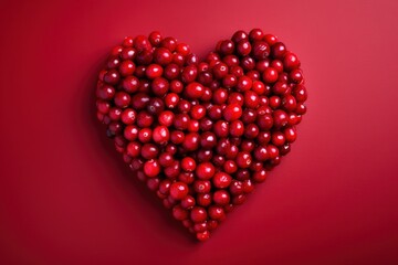 Obraz premium cranberries in a heart shape on a red background