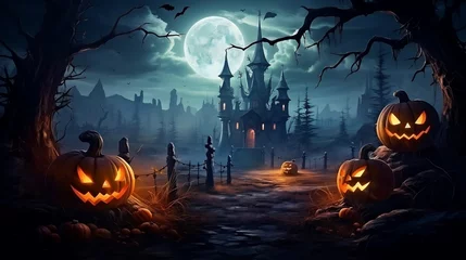 Foto op Plexiglas maison hantée et citrouilles terrifiantes, pour ce jour d'automne et d'Halloween  © David