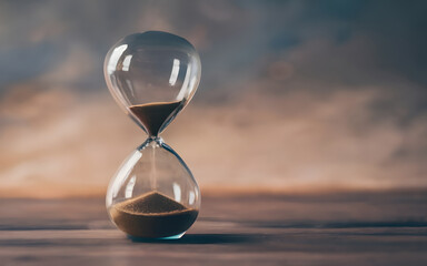 Sand running through the bulbs of an hourglass measuring the passing time in a countdown to a deadline