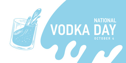 National vodka day banner. Glass of spilled drink. Shot of spilled vodka. Retro sketch style. Vector illustration with alcohol drink - obrazy, fototapety, plakaty